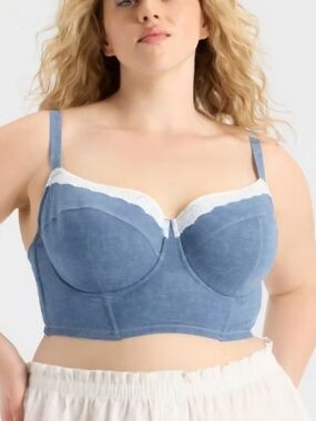 Colsie Blue Denim-Look Lace Trim Bustier Bra
